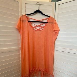 Mine Too orange salmon fringe top size 2XL